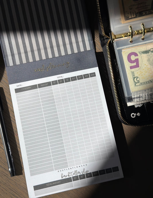 Gray 2-in-1 A6 Cash Planning Sheet + Bank Teller Tear-Off